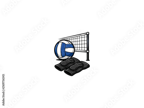 Volleyball With Knee Pads And Net Isolated Sports Vector Illustration