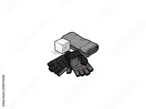 Weightlifting Gloves With Chalk Block And Towel Isolated On White Vector Illustration