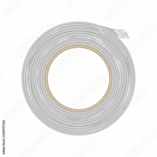 Top view of a white double sided adhesive foam tape roll isolated on a white background for various professional construction tasks and home repair projects