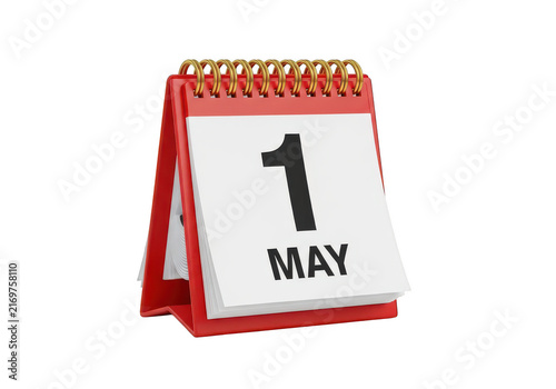 Red desk calendar showing the date of may first isolated on transparent background