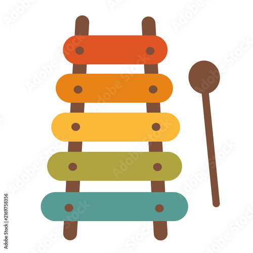 Colorful xylophone stands upright with wooden frame