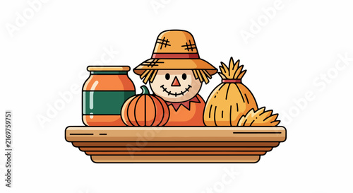 Scarecrow with Pumpkin and Harvest Decor