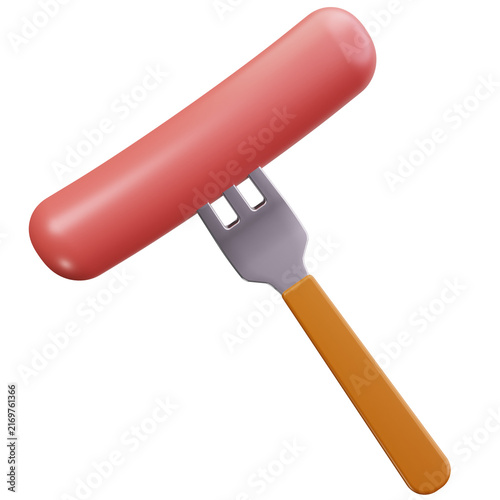 Grilled Sausage On Fork 3D Illustrations