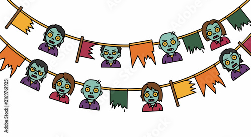 Colorful zombie bunting decoration illustration