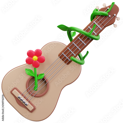 Acoustic Guitar With Vines 3D Illustrations