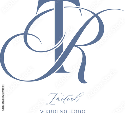 Elegant Wedding Monogram Initial T R, Script Interlocking Letter Logo Vector