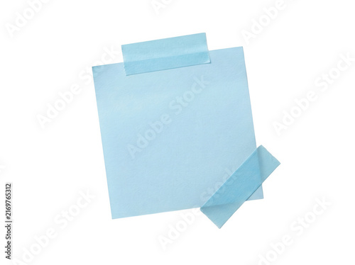Light blue sticky notes pinned with tape isolated on black for creative messaging transparent background