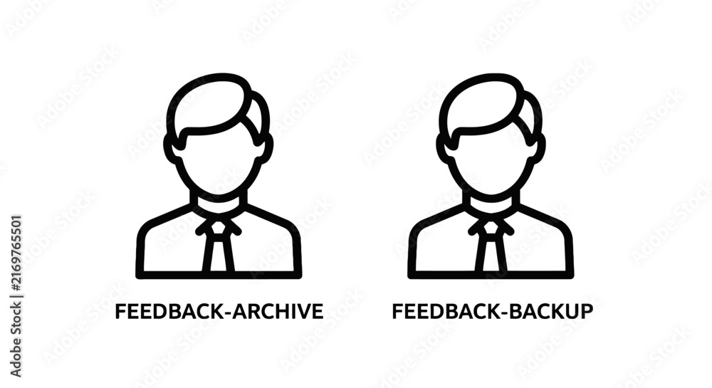 Fototapeta premium Feedback archive and feedback backup professional line icons set with person profile user avatar business tie vector graphic data management