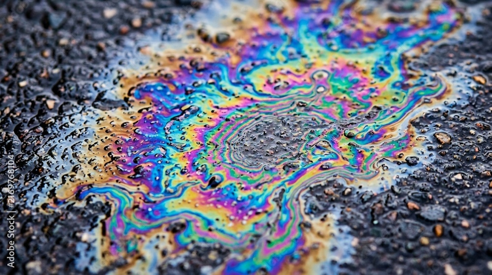 Fototapeta premium Iridescent Oil Spill on Asphalt - Rainbow Sheen