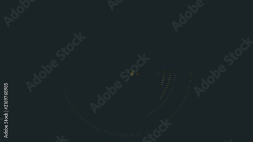 Minimalist hud loading circle animation with rotating digital data segments on dark background