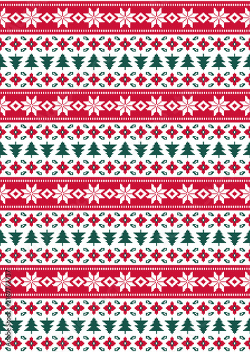 Seamless christmas pattern with snowflakes and pine trees, festive winter holiday background, traditional nordic sweater style design for wrapping paper, fabric, or textile print