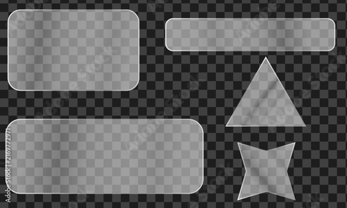 Set of frosted glass shapes with rounded corners isolated on a transparent background for design elements