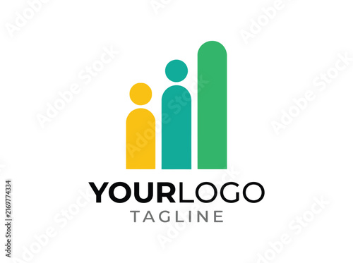 Abstract logo representing growth and success with human figures and bar chart elements.
