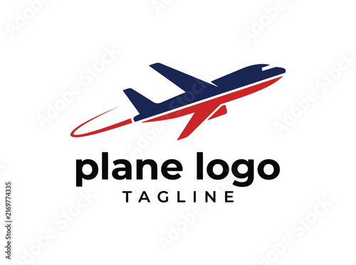 Modern Airplane Logo Design with Red and Blue Colors.