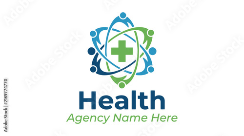 Abstract Health Logo with Plus Symbol and Connected People.