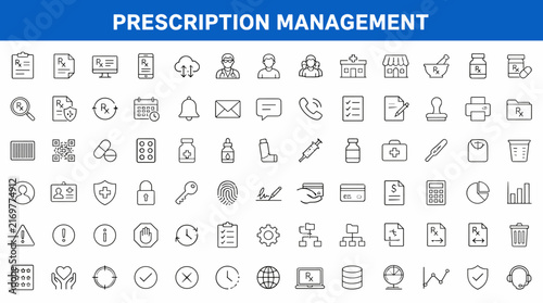 Prescription Management Banner With Medical Icons.