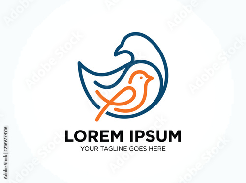 Abstract bird logo design with two birds in a single line.