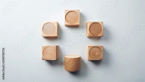 Simple Wooden Blocks Arranged in a Circular Pattern on a White Background