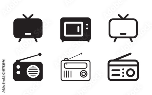 Cuadro en lienzo Television and Radio Broadcasting Communication Icon Set Vector