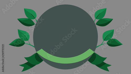 Circular green emblem with lush leaves and a flowing ribbon, suitable for organic logos, environmental badges, and natural product branding.