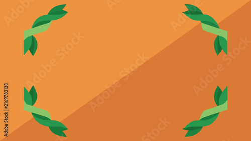 Decorative foliage border frames in shades of green on a dual tone orange background for autumn theme layouts and certificate designs.