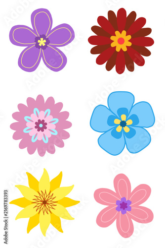Flat Vector Floral Icons and Colorful Flower Blossom Set