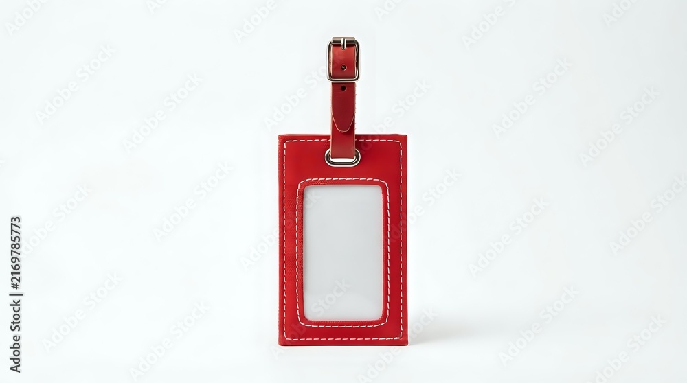 Obraz premium Red leather ID badge holder with metal attachment loop and window