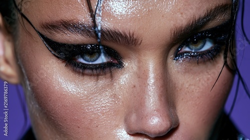 Intense Woman with Glittery Makeup