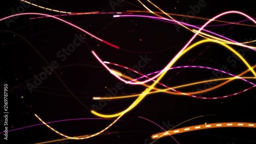 Modern abstract background with colorful glowing neon light trails flowing dynamically across a dark space
