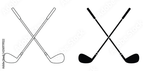 Foto Golf clubs in crossed formation representing golf sports, equipment, competition