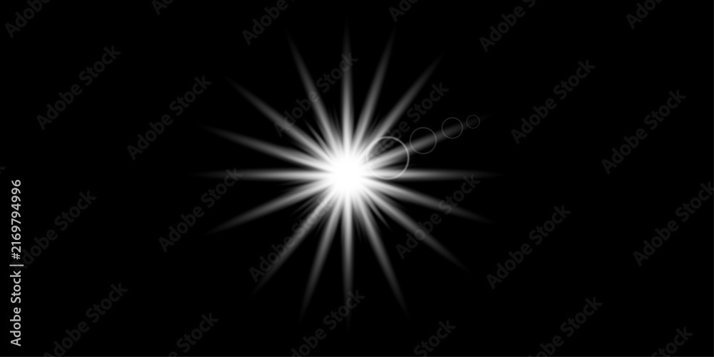 Fototapeta premium A bright glowing starburst light effet isolated on a solid black background perfect for adding sparkle and shine to digital designs