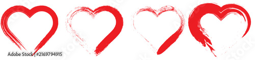 Red brush stroke heart collection vector clipart isolated on white