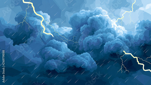 Striking thunderstorm featuring vivid lightning illuminating dark clouds in a unique geometric design