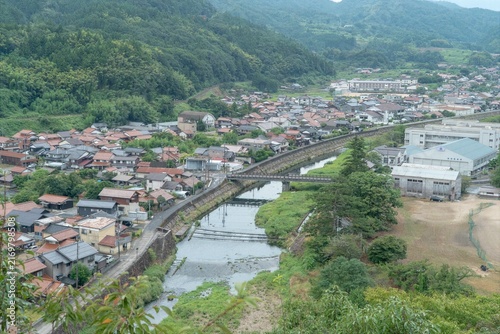 Historic Townscape of Tsuwano Surrounded by Green Mountains