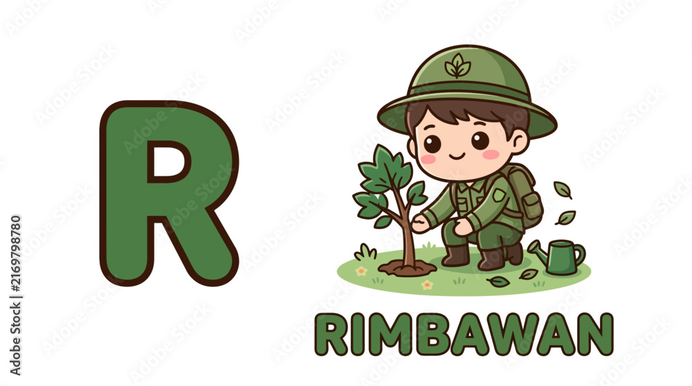Fototapeta premium Professional Forester Planting Tree Letter R Art
