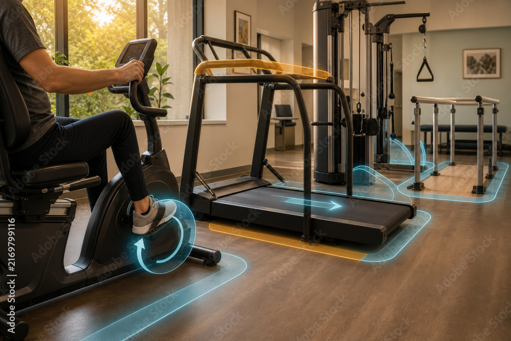 Obraz premium Rehabilitation Equipment Usage for Physical Therapy Facility Planning Patient Recovery Analytics Medical Fitness and