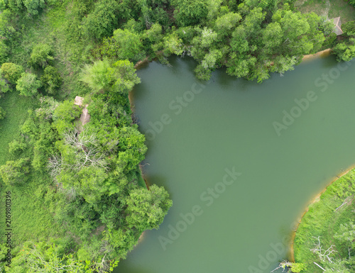 фотографія Aerial view of tranquil green lake and tropical forest