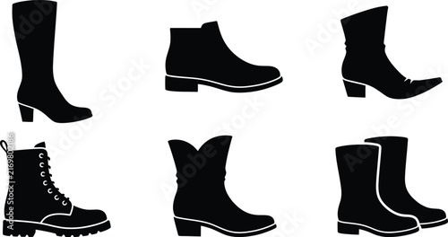 Set of various women footwear boots silhouettes vector illustration with footwear