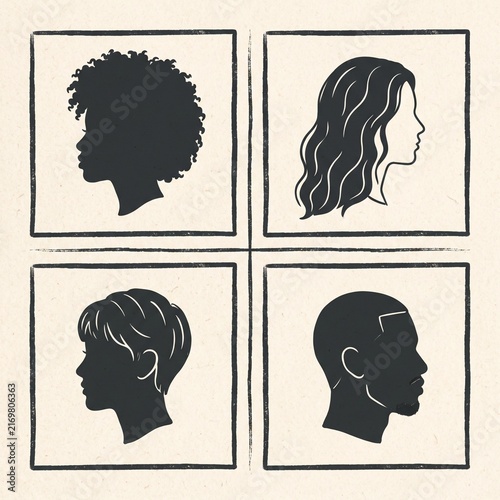 Four different hairstyles silhouette portraits