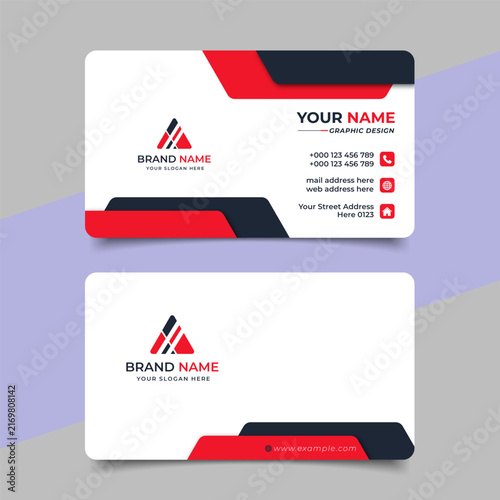 Red modern creative business card and name card horizontal simple clean template vector design