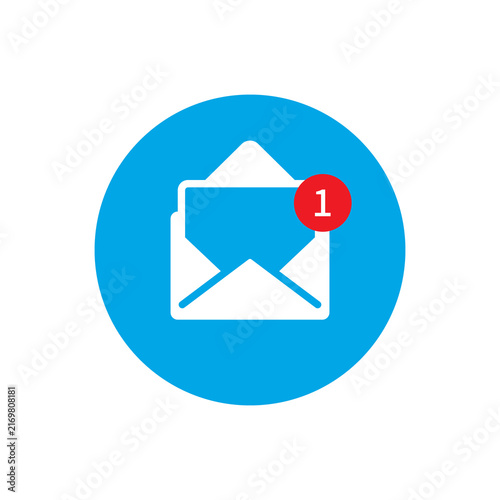 Blue bubble with email notice. flat simple style trend modern edm e-mail logotype graphic design isolate, concept of you've got mail and full inbox