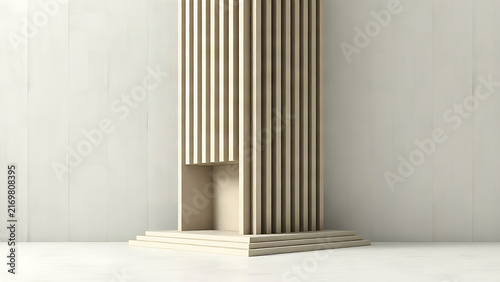 Minimalist architectural structure with strong vertical lines and neutral tones.