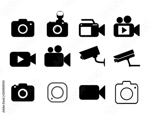 Camera And Video Icons Set Photography And Surveillance Symbols For Media, Recording, Security And Design.