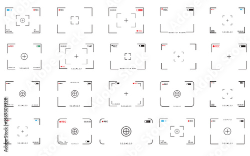 Camera Viewfinder HUD Overlays and Recording Frame Elements for Video and Photo Design.