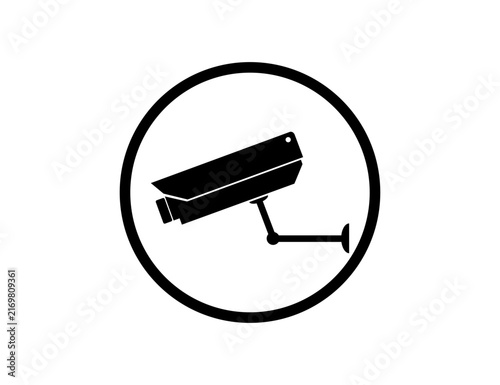 Security Camera Icon CCTV Surveillance Camera Monitoring Symbol in Circular Badge for Safety.