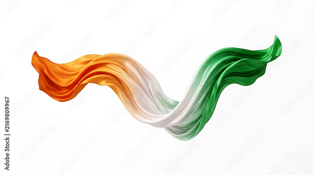 Fototapeta premium Orange and green satin ribbons flowing in air