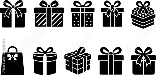 Bild auf Leinwand Collection of black silhouette gift box icons and holiday presents with icon set