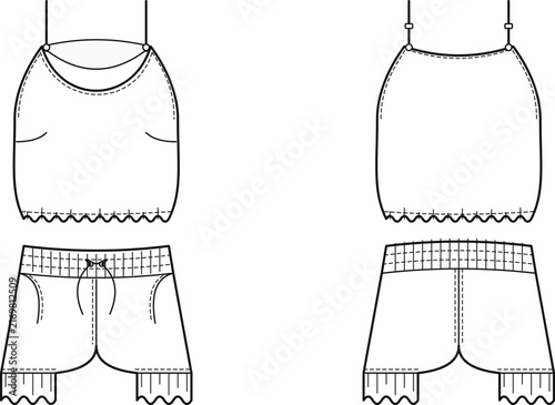 Obraz na plátně Technical fashion flat sketch of a women's camisole top and matching lounge shor