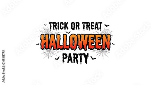 Trick or Treat Halloween Party Animated Typography with Spider Web and Bats on white background 