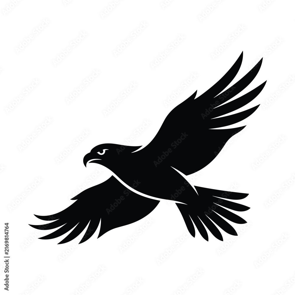 Fototapeta premium Eagle Silhouette Vector Icon with Spread Wings Isolated on White Background Representing Concept of Freedom, Strategic Vision, and Majestic Power